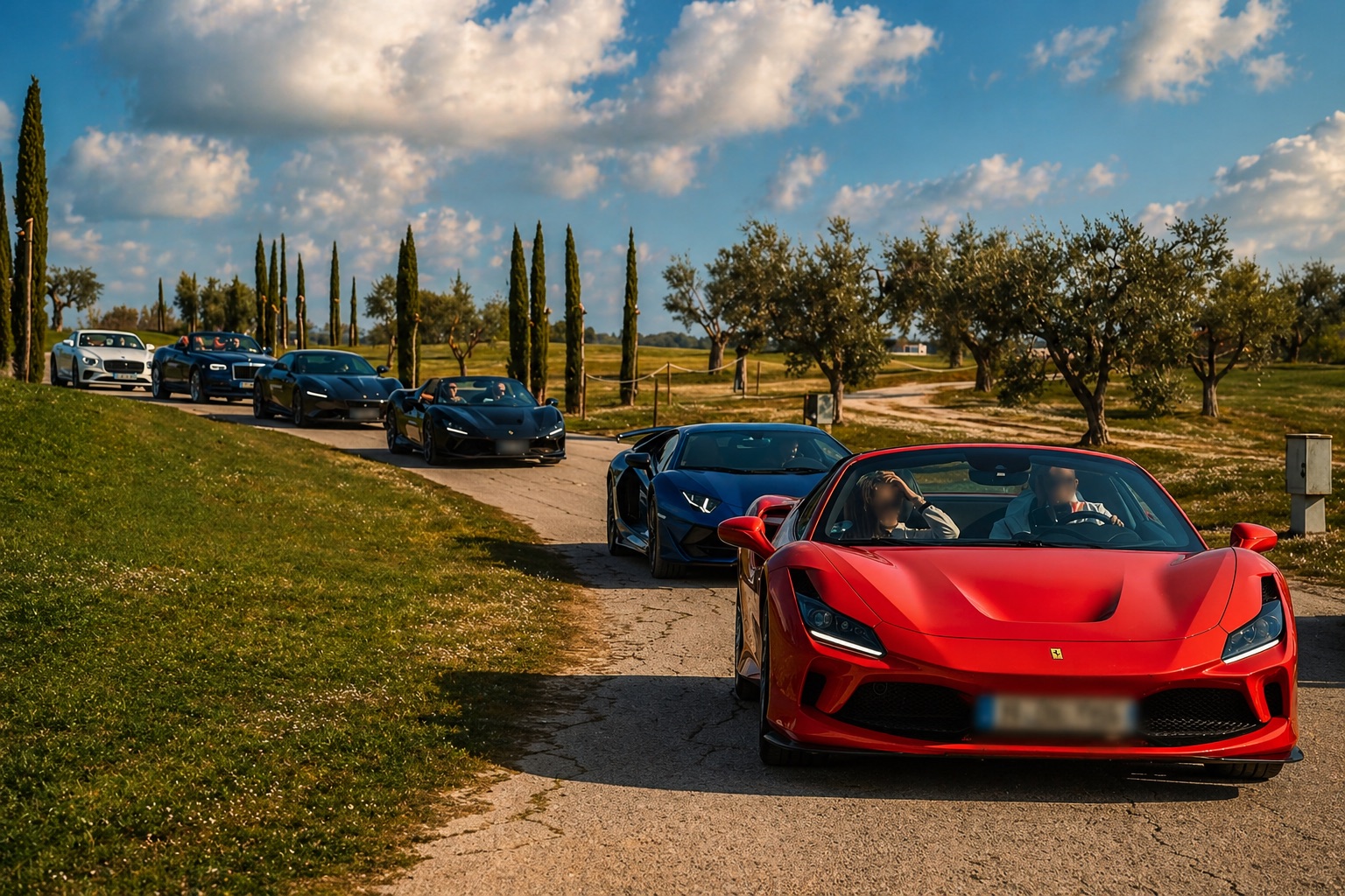 Convoy driving through Tuscany